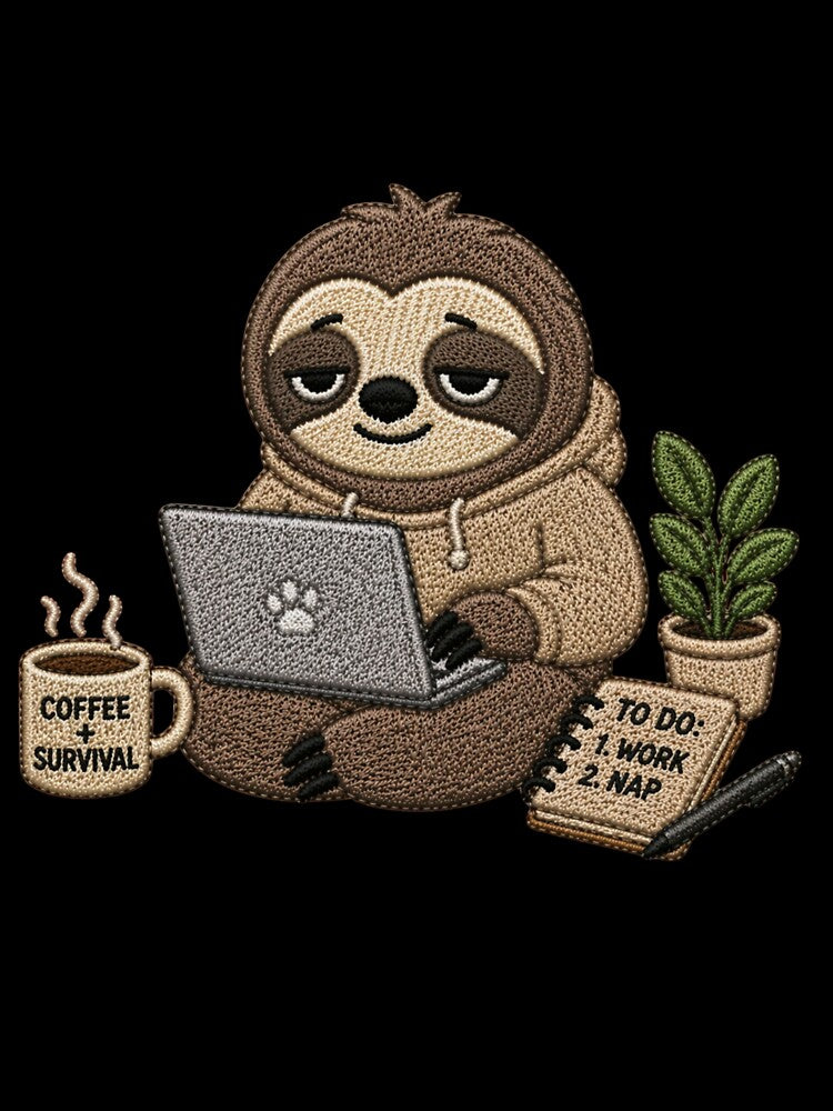 Cute Work From Home Sloth Embroidery Design – Tired Laptop Mood, Cozy Relatable Aesthetic by ColorSplash123