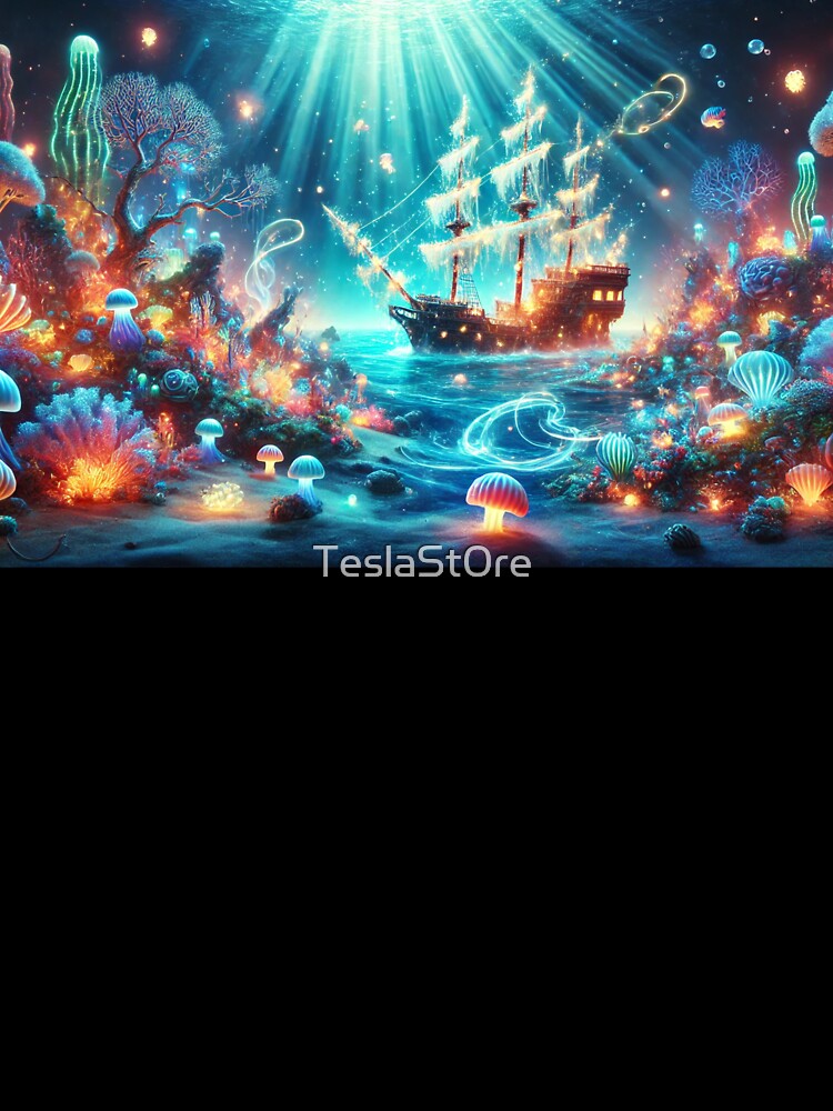Underwater Fantasy with Pirate Ship and Glowing Coral by TeslaSt0re