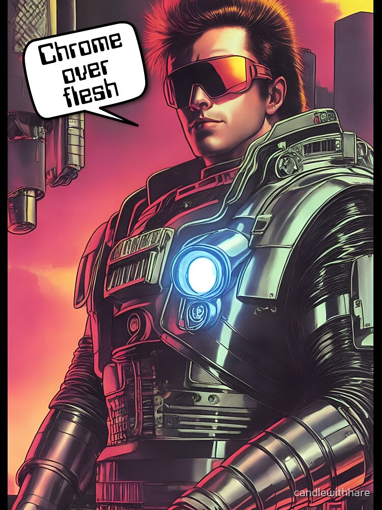 Chrome Over Flesh - 80s style retro future by candlewithhare