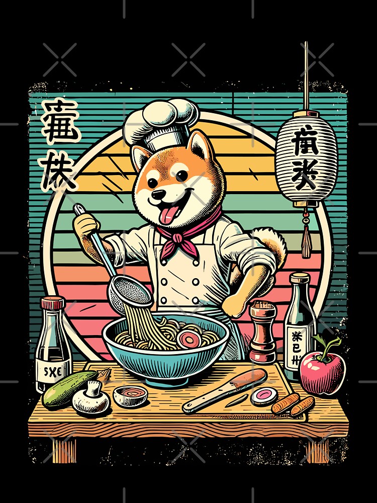 Shiba Dog Ramen Chef Kanji Scripture Retro by LuminOrb
