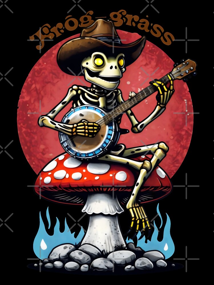Skeleton Frog in Cowboy Hat Playing Banjo on Mushroom by SplashTastic