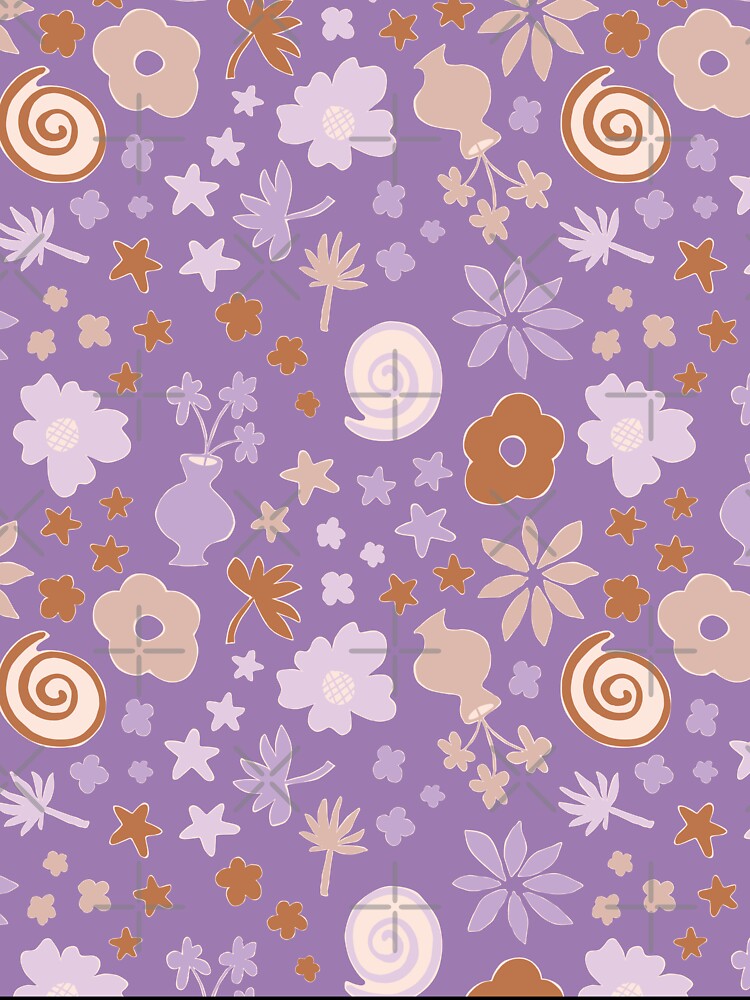 Boho Purple Lilac Beige Brown Flower Pattern Girls Room by blomastudios