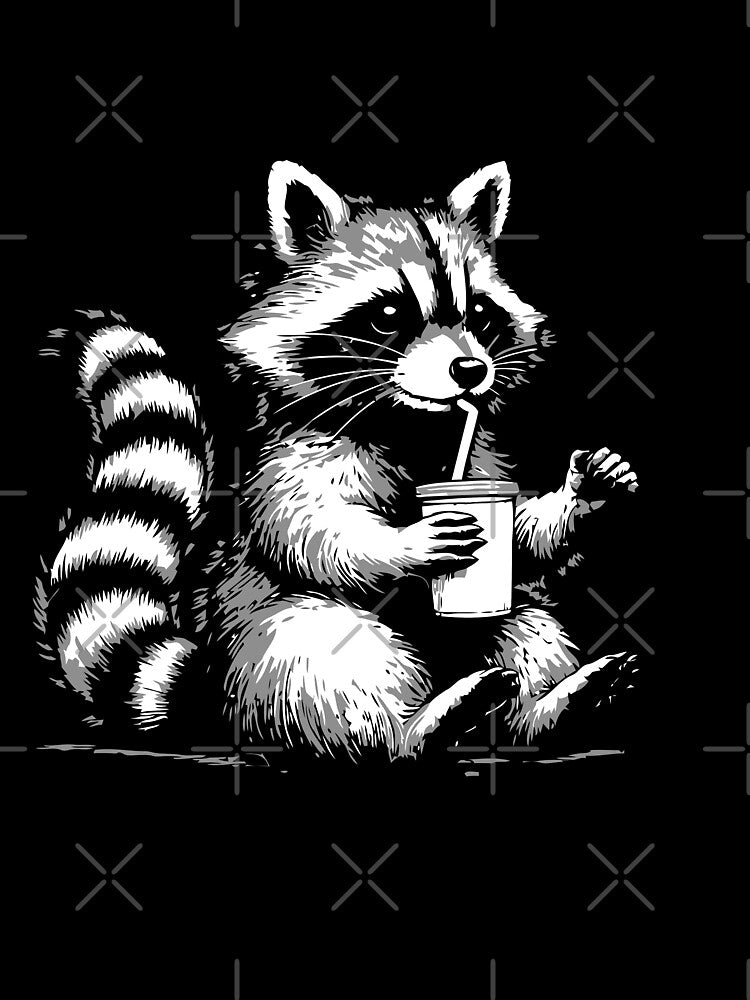 Raccoon Cute But Feral Vintage Raccoon Funny Loves Coffee Feral Summer by MinsND
