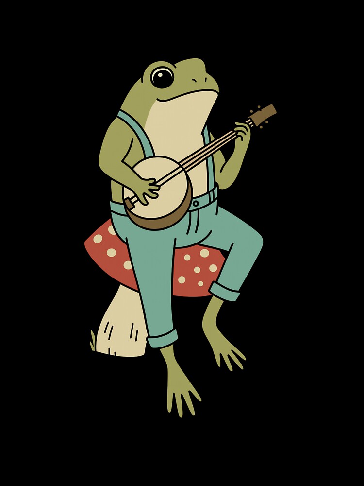 Banjo Frog Playing on Mushroom Vintage Illustration by haitrieuic96