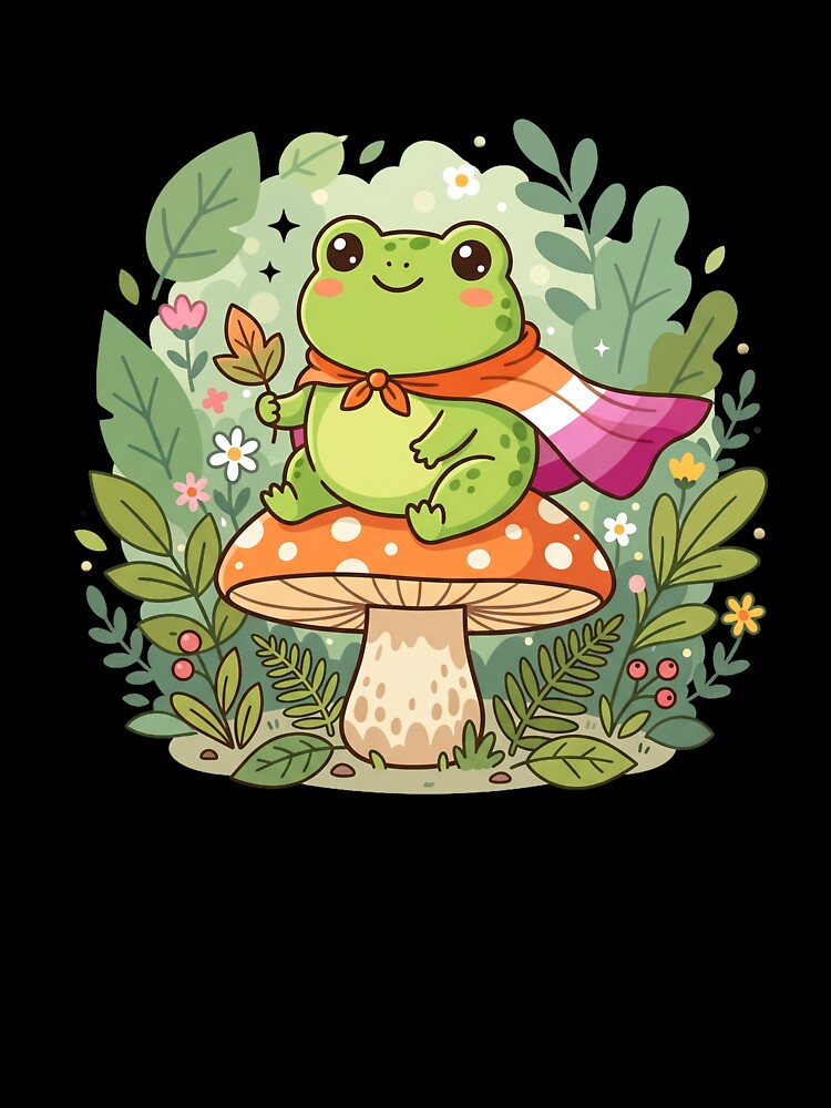 Cute Cozy Frog Pride - Aesthetic Lesbian Flag Mushroom Art by Wittylayer