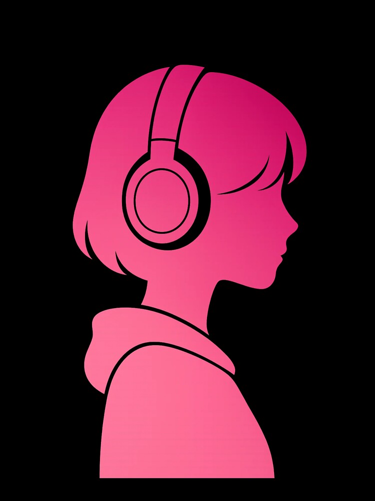 Lo-Fi Girl – Minimalist Headphones Silhouette in Pink Gradient by PocodotCreations