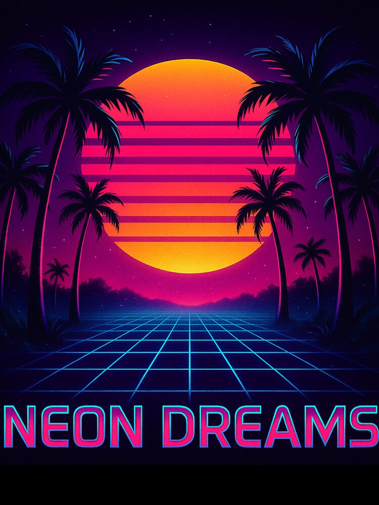 Neon Dreams – Vaporwave Sunset Grid T-Shirt by Laugh & Rewind