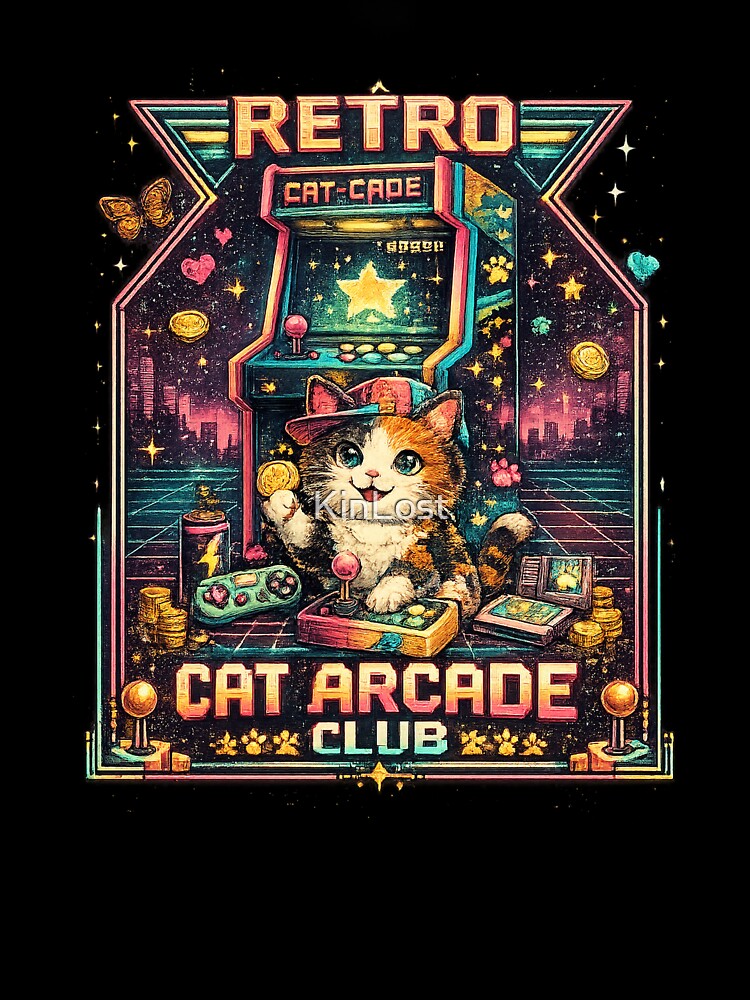 Retro Pixel Cat Arcade Club Graphic Shirt by KinLost