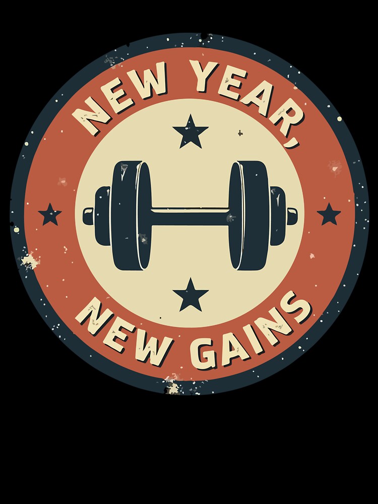 New Year New Gains - Vintage Gym Barbell Fitness Motivation & Workout 2026 by Design-Pro-21
