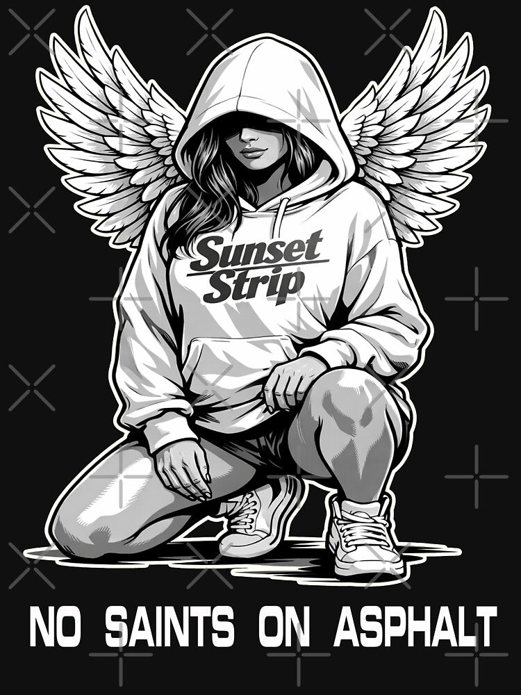 Angel Streetwear Hoodie Art – No Saints on Asphalt Sunset Strip by VG FASHION DESIGNS
