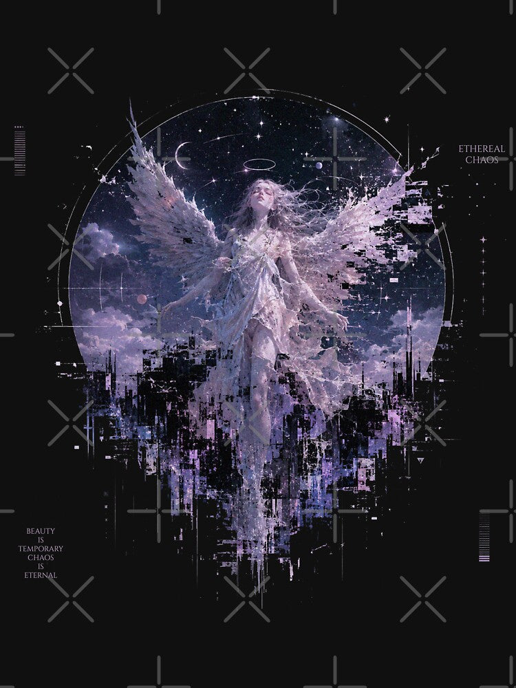 Ethereal Chaos — Glitch Angel Dark Fantasy Art Print | Gothic Celestial, Dark Academia by ArtofDari