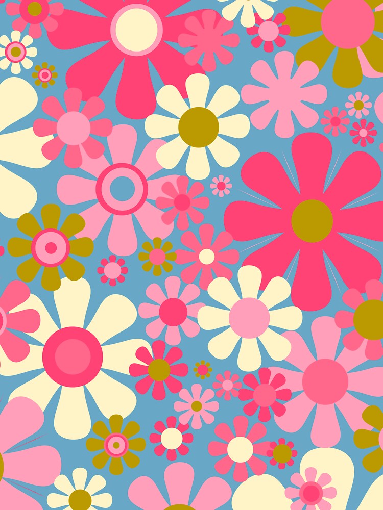 Groovy Retro 60s 70s Floral Pattern Pink Blue Olive by kierkegaard