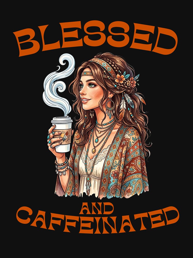 Blessed And Caffeinated Boho Coffee Girl by Stone and Sage Prints