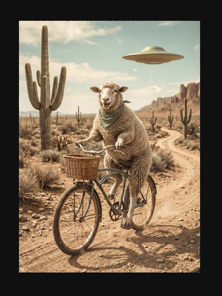 Sheep Riding Bike Wild West Western UFO Animal Lover by dian-rody-crest