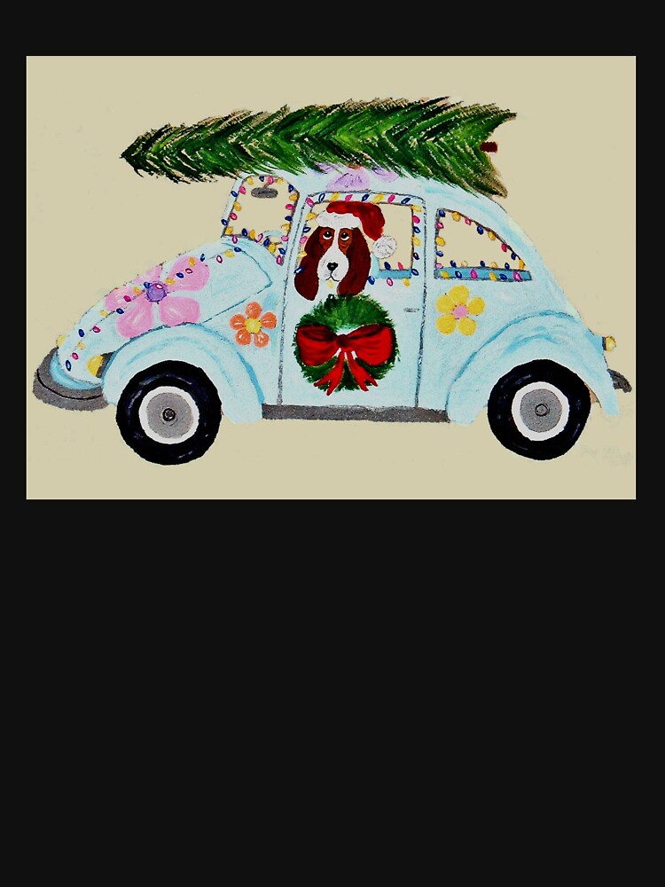 Christmas Basset Hound in Hippie car by Squirreldumplings