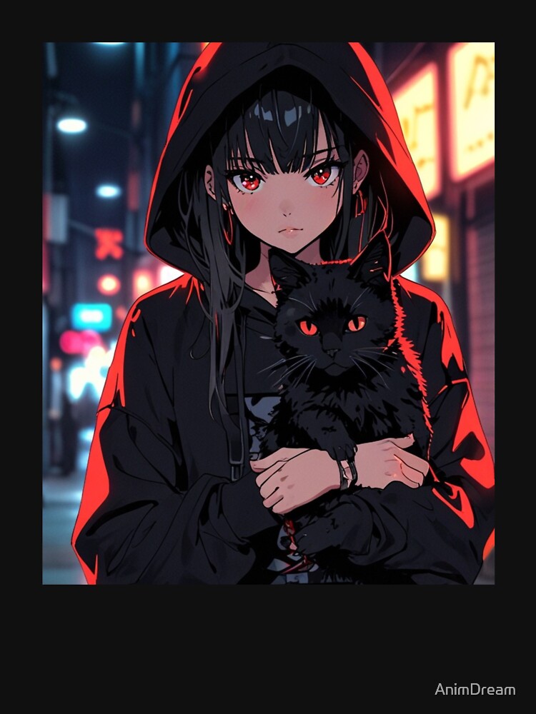 Shadow Cat Cyberpunk Anime Girl by AnimDream