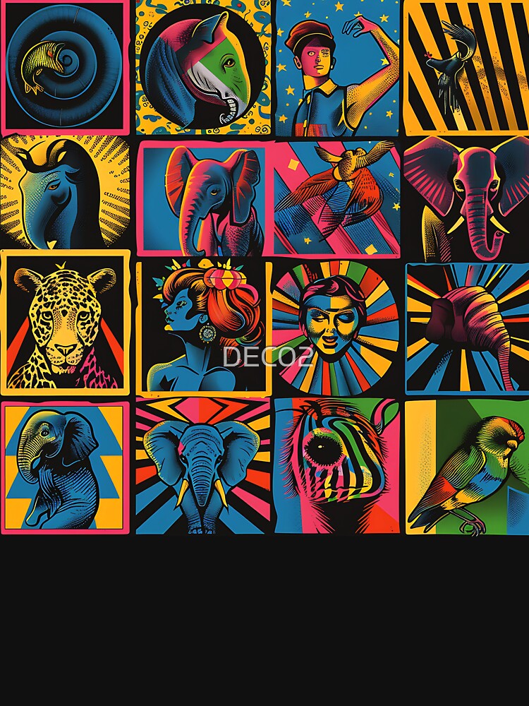 Retro Pop Art Circles Colorful Collage-Inspired Pattern by DEC02
