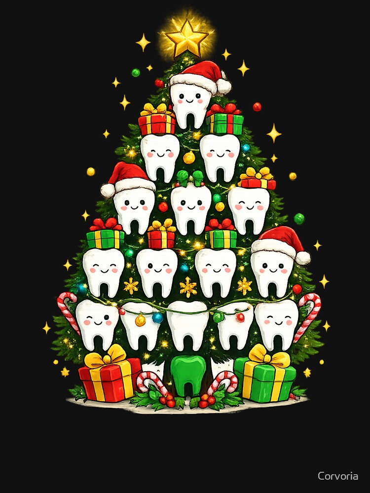 Christmas Dentist Gift Cute Tooth Tree Art by Corvoria