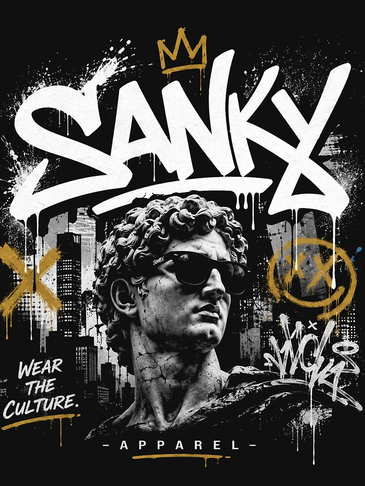 SANKY Streetwear Graffiti Statue – Urban Art Graphic by Sanky-Apparel