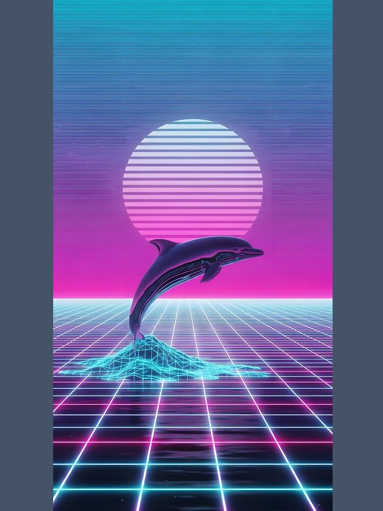 Neon Chrome Dolphin - Vaporwave Seapunk Sunset by powersunlight