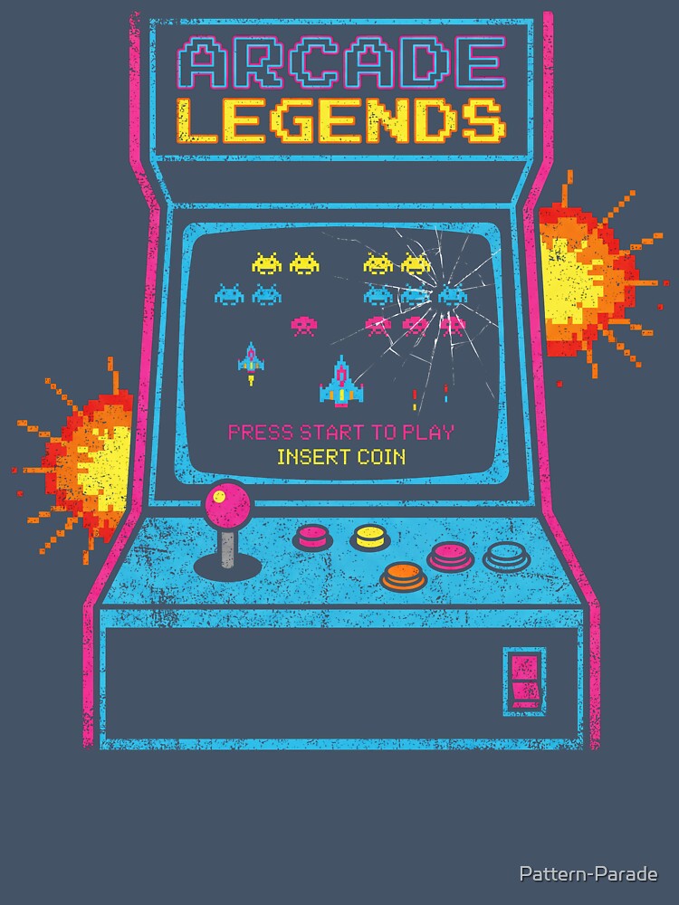 Arcade Legends Retro Gaming Art - Vintage Space Invaders Style Arcade Cabinet by Pattern-Parade