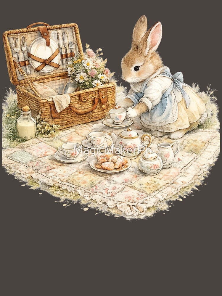Rabbit Tea Party Illustration – Wildflower Meadow Picnic Design Art by MagicMakerPh