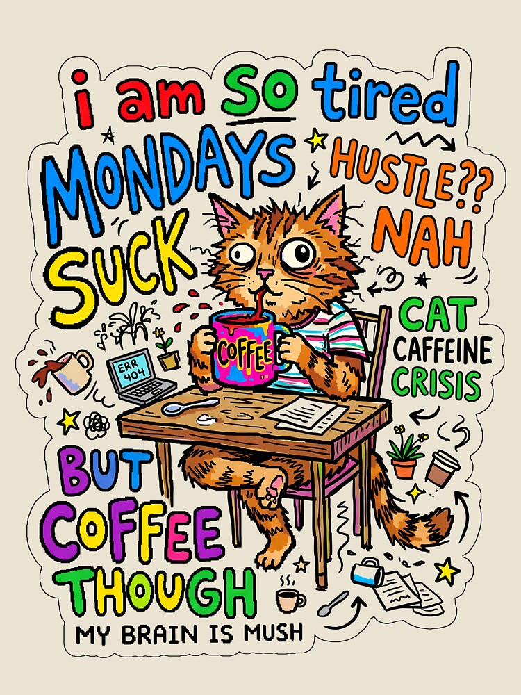 Monday Coffee Cat Chaos Gen Z Aesthetic Meme by ART ATTACK ZONE