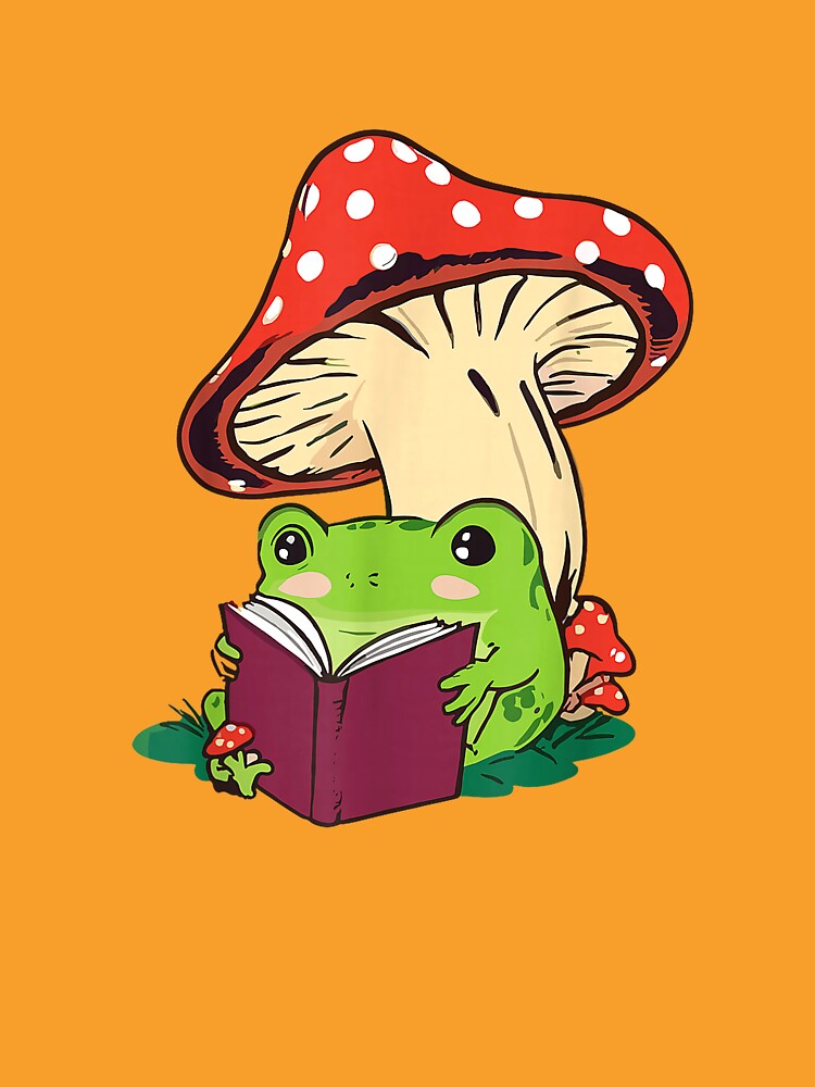 Reading Frog Mushroom Cute Nature Aesthetic Cottagecore T-Shirt by SubStudio97