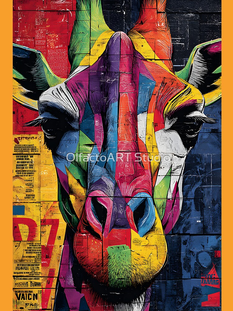 Dynamic Giraffe Spirit - Bright Geometric Wildlife Artwork with Modern Flair by OlfactoART Studio