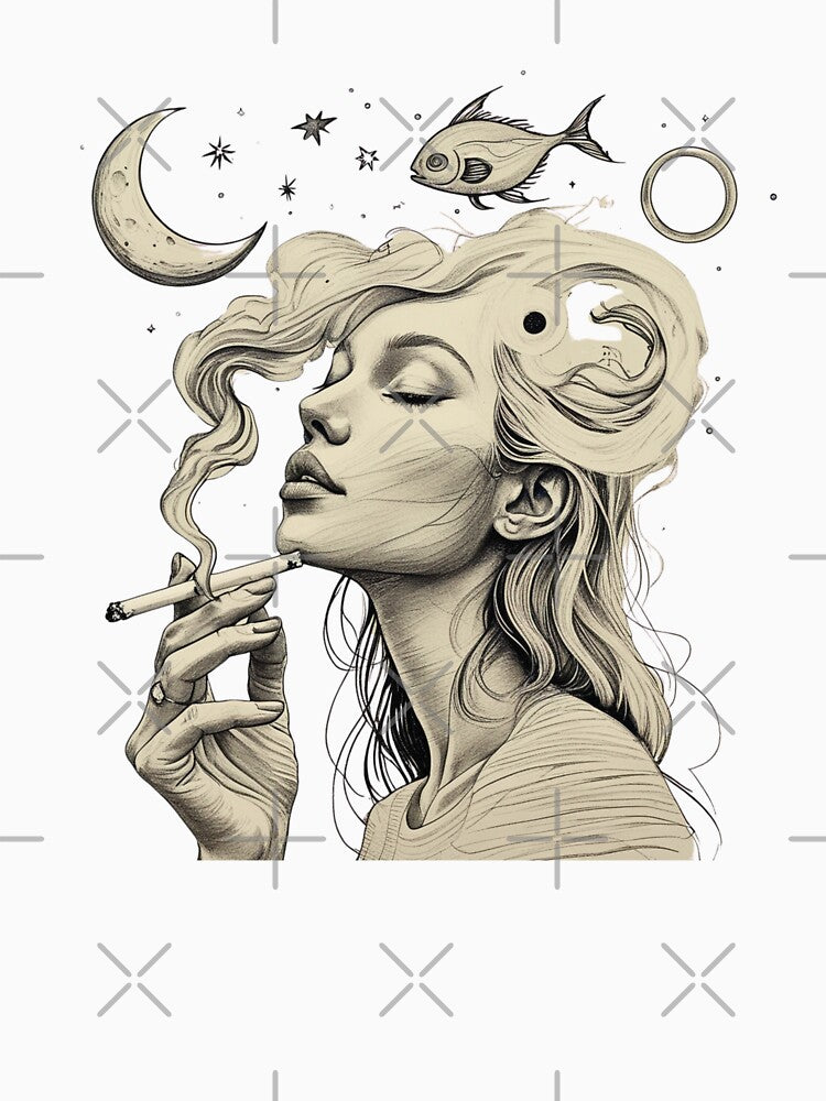 Surreal Cosmic Woman – Dreamy Celestial Smoke Art by MOTAS Graphics