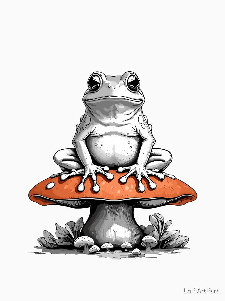 Toad Guy On Top A Mushroom: Vintage Aesthetic Frog Lover Design by LoFiArtFart