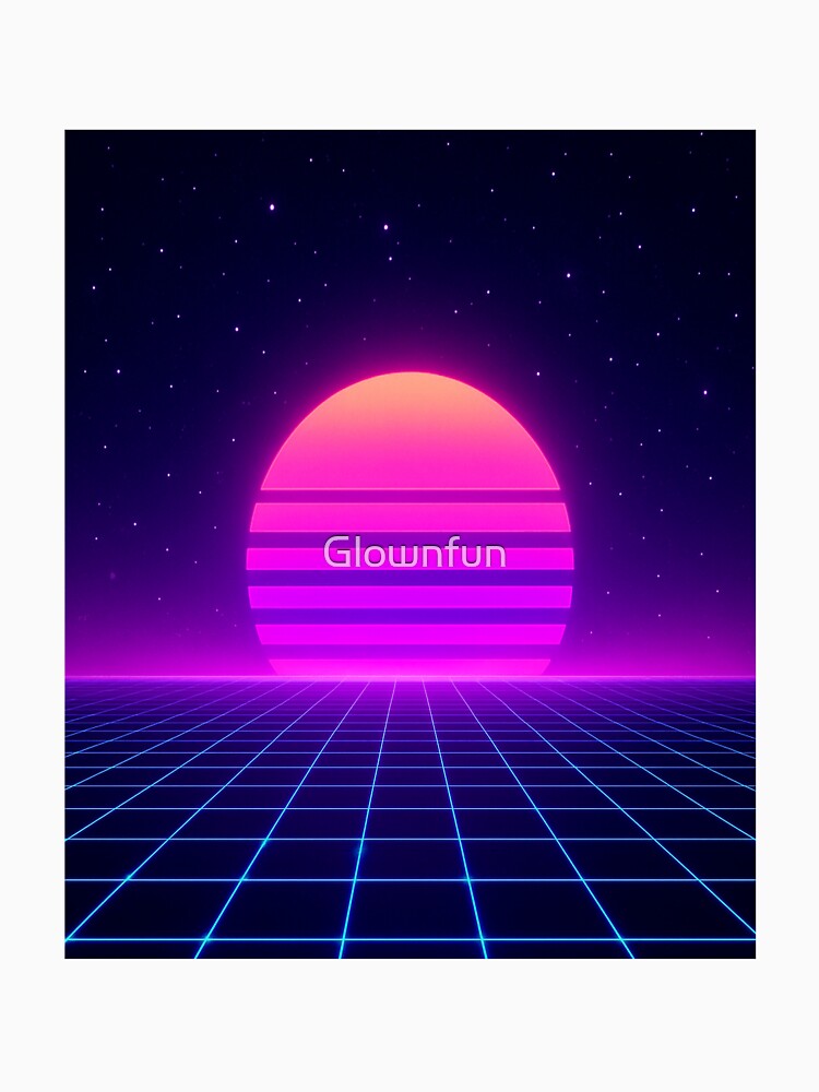 Neon Synthwave Horizon – Retro 80s Vaporwave Sunset Grid Landscape by Glownfun