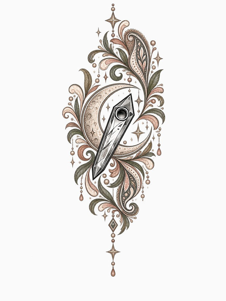 Boho Crescent Moon Paisley Crystal Art by StoneOak