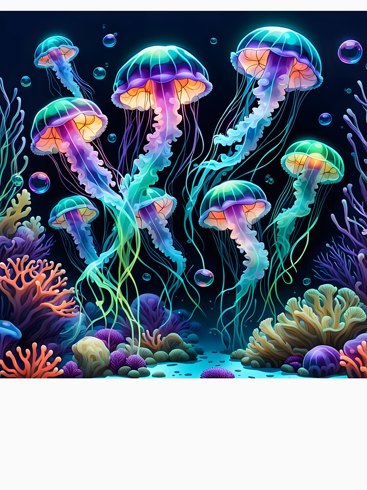 Bioluminescent Jellyfish Neon Deep Sea Underwater Coral Reef by RelinCreates