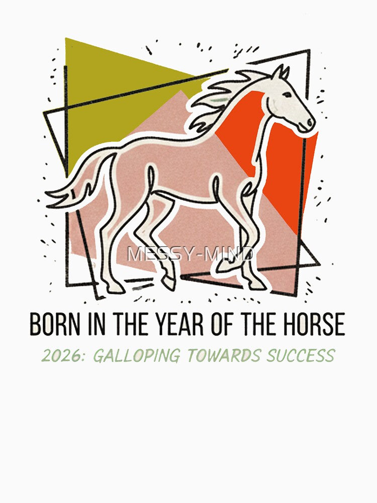 Born in the Year of the Horse 2026 - Minimalist Abstract Horse Art by MESSY-MIND