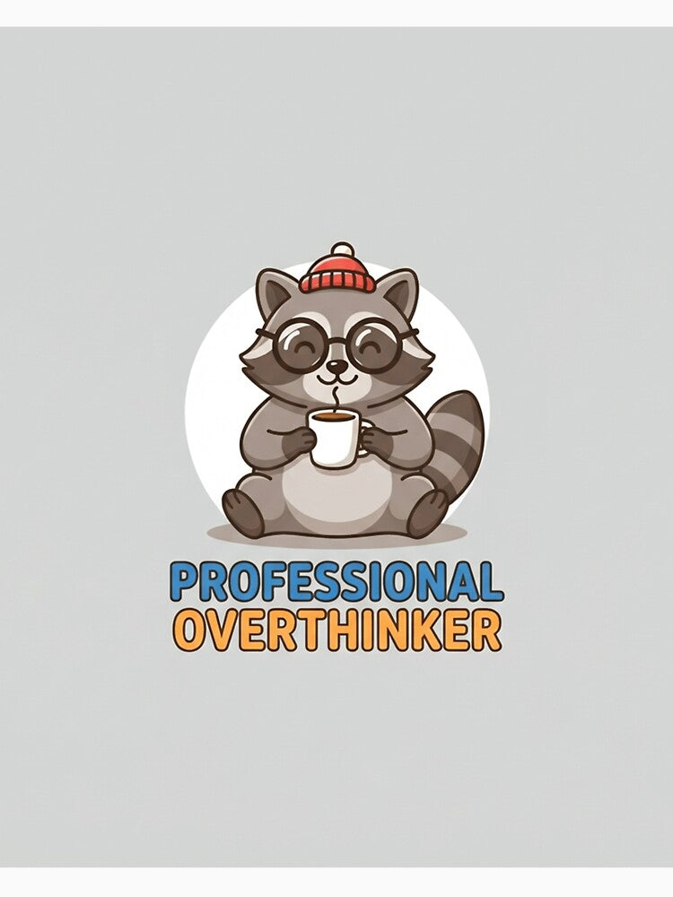 Professional Overthinker Cute Raccoon Drinking Coffee by Owcomm