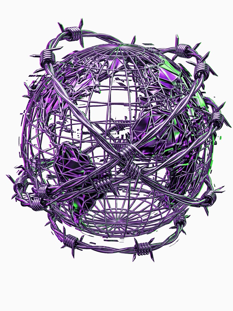 Cyber Grunge Barbed Wire Globe | Futuristic Y2K Chrome World Graphic by ohayozriva