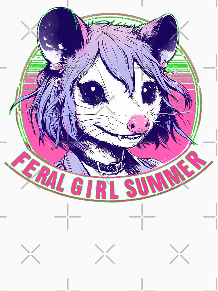 Feral Girl Summer Opossum Vaporwave by TomFrontierArt