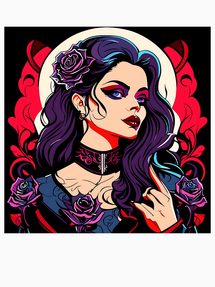 Gothic Beauty Girl with Purple Roses – Dark Romantic Art by bgrzblkdigital