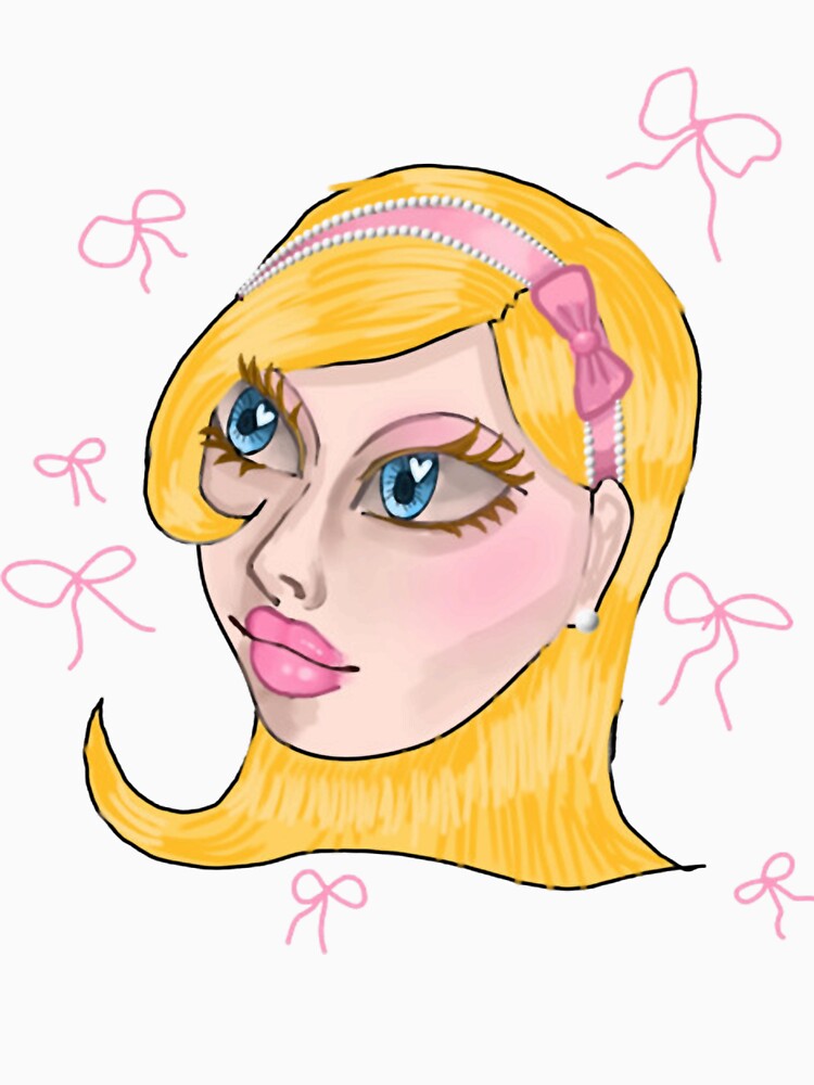 Coquette Blonde Girl Aesthetic  Cute Pink Bow Portrait by GamJofop