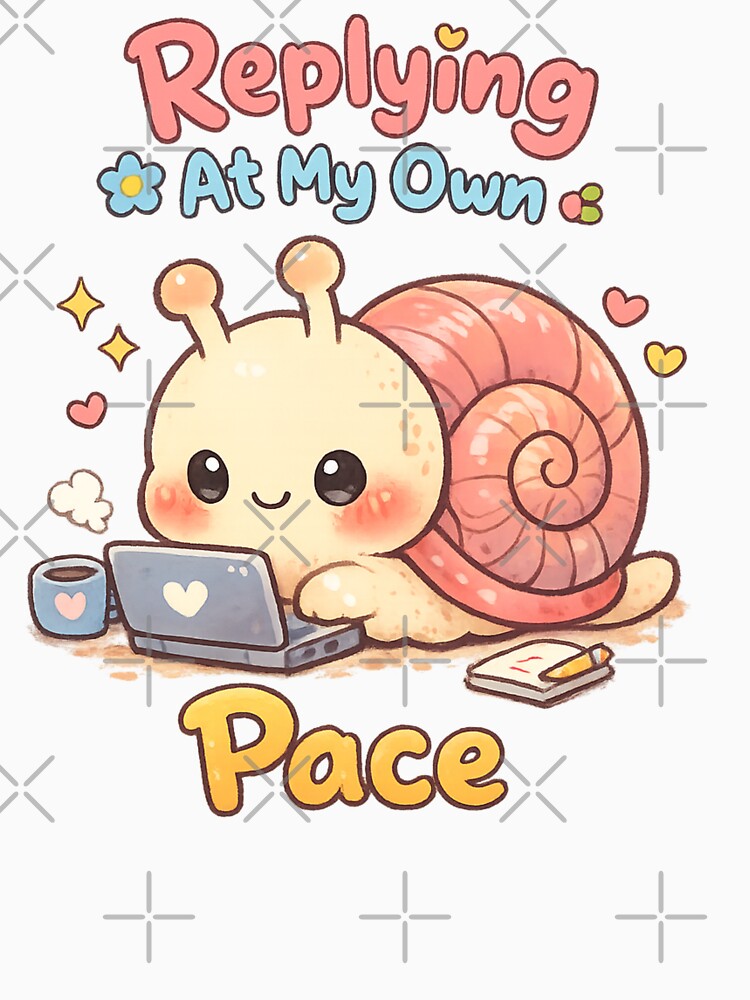 Cute Snail Working From Home | Kawaii Slow Productivity Laptop Art by PopCulturePixel