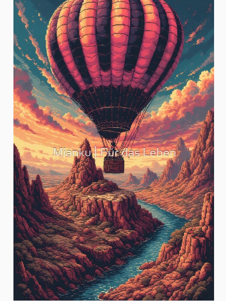Hot air balloon over pixelated canyon landscape by Mianku | Für das Leben