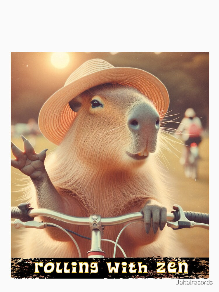 Rolling with Zen – Chill Capybara on a Bicycle by MTeesGA