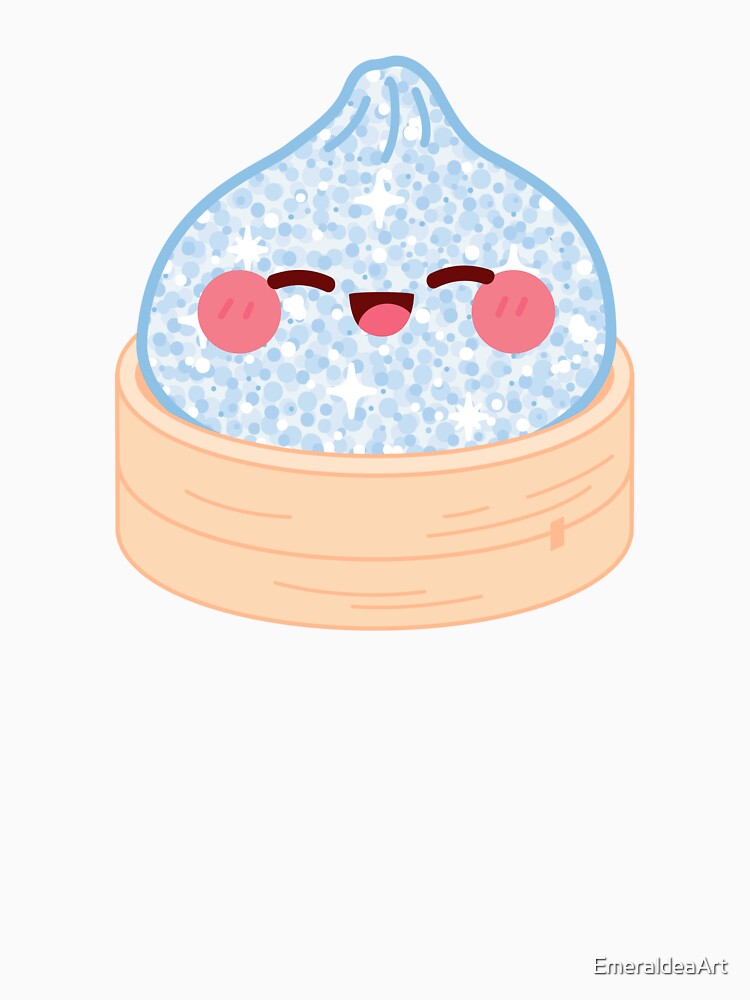 Kawaii Blue Glitter Squishy Dumpling in bamboo steamer basket by EmeraldeaArt