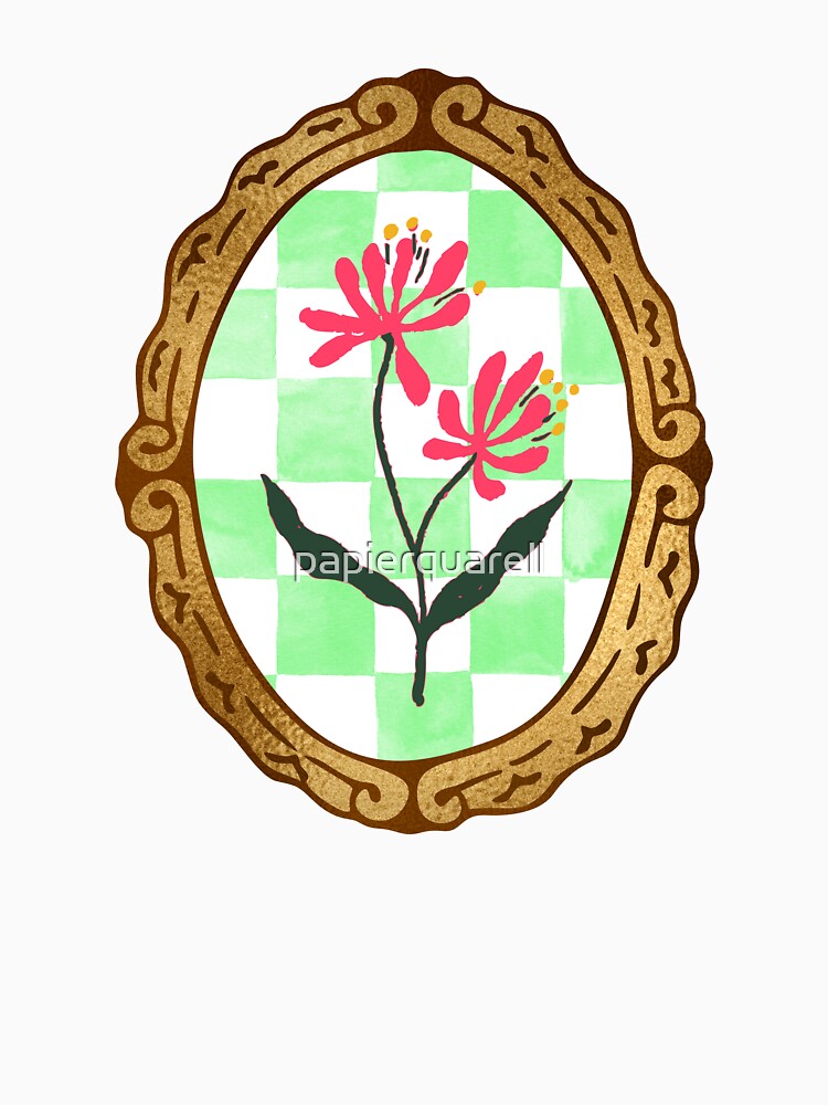 Golden Vintage Frame with Flower on Mint Checkerboard by papierquarell