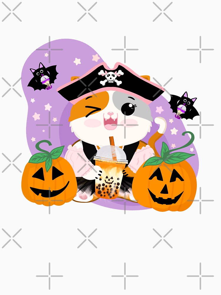 Bubble Tea with Pirate Kawaii Cat Halloween Fun by daphsam