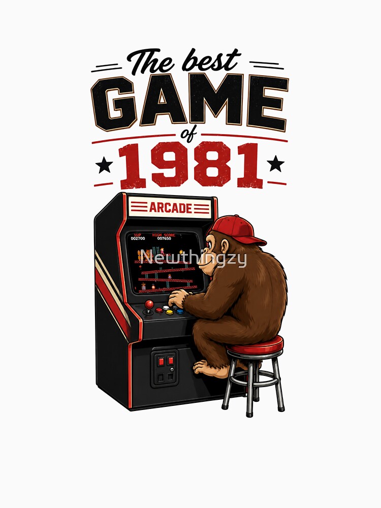 Retro Arcade Gorilla Gamer 1981 Vintage Style Design by Newthingzy