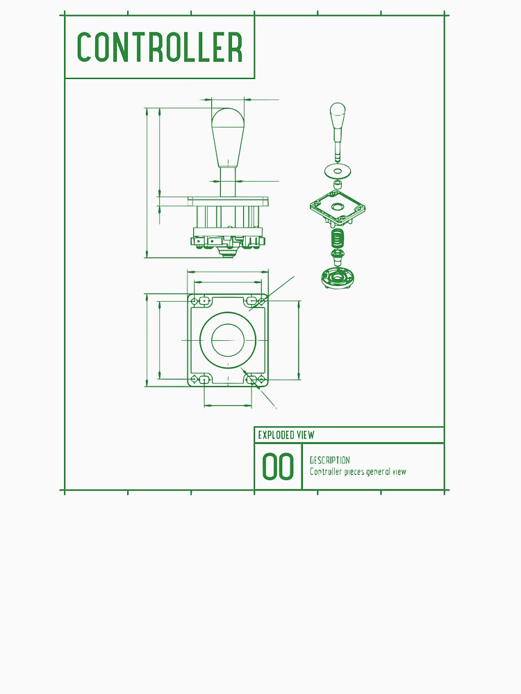 Arcade Controller Blueprint Design, Retro Joystick Technical Drawing, Gaming Schematic Art by Bigohobi