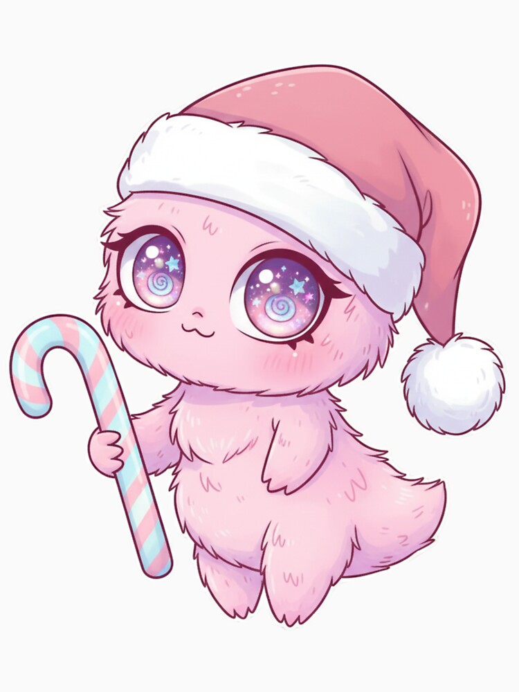 Cute Pink Monster Girl Christmas Kawaii Art by Artistic Vibes Art