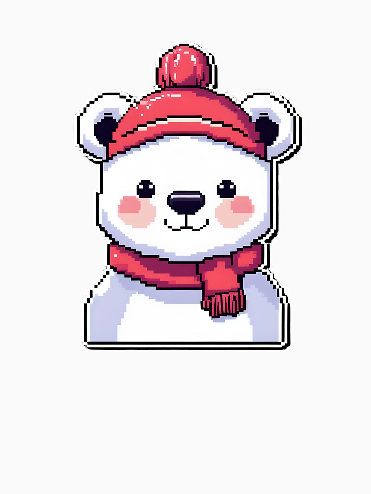 Cute Pixel Polar Bear Wearing Red Winter Hat by BankMano